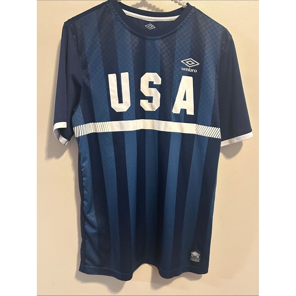 Umbro USA Soccer Jersey Mens Small S Blue Striped Performance Short Sleeve Shirt